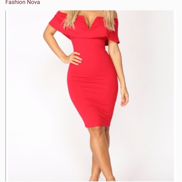 Fashion Nova Dresses & Skirts - New red off shoulder midi dress. Size M.